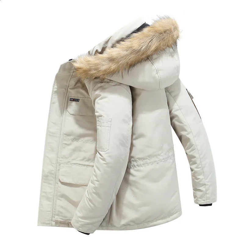 Fleece Winter Fur Hooded Parkas Men Duck Down Snow Jacket Windproof Coats Thickened 30 Degree Keep Warm Outdoor Outerwear 260920