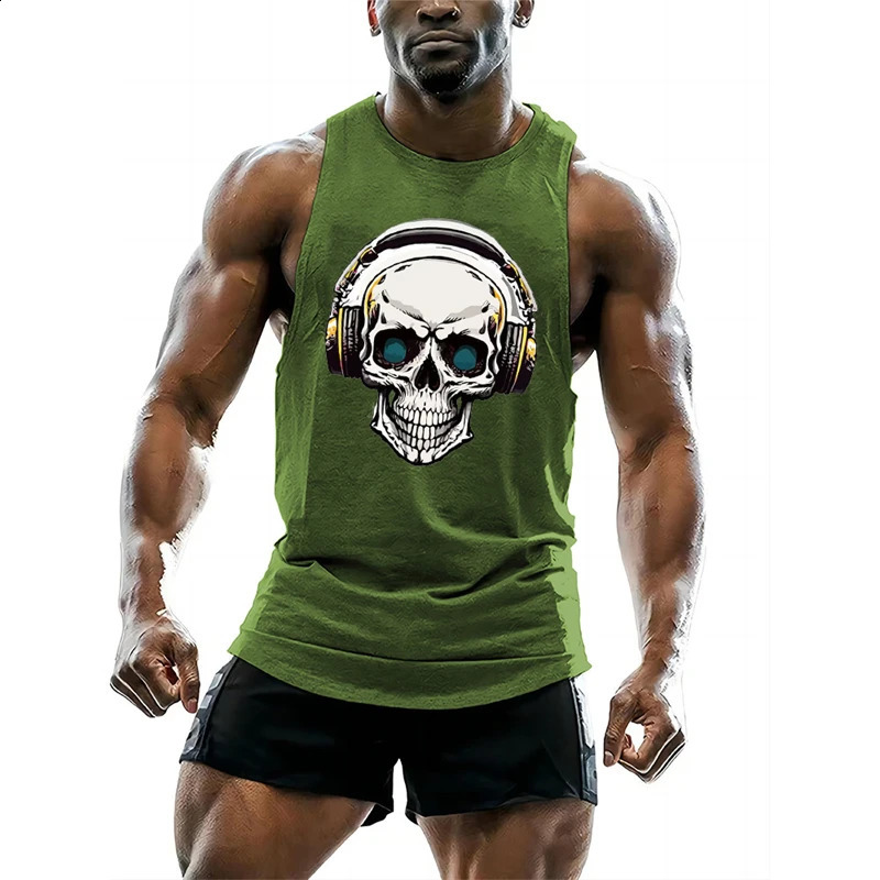 Fashion Skull Headphones Graphic Tank Tops For Men Trend Summer Hip Hop 3D Printed Vest Loose Street Breathable Gym Sports Tops 260920