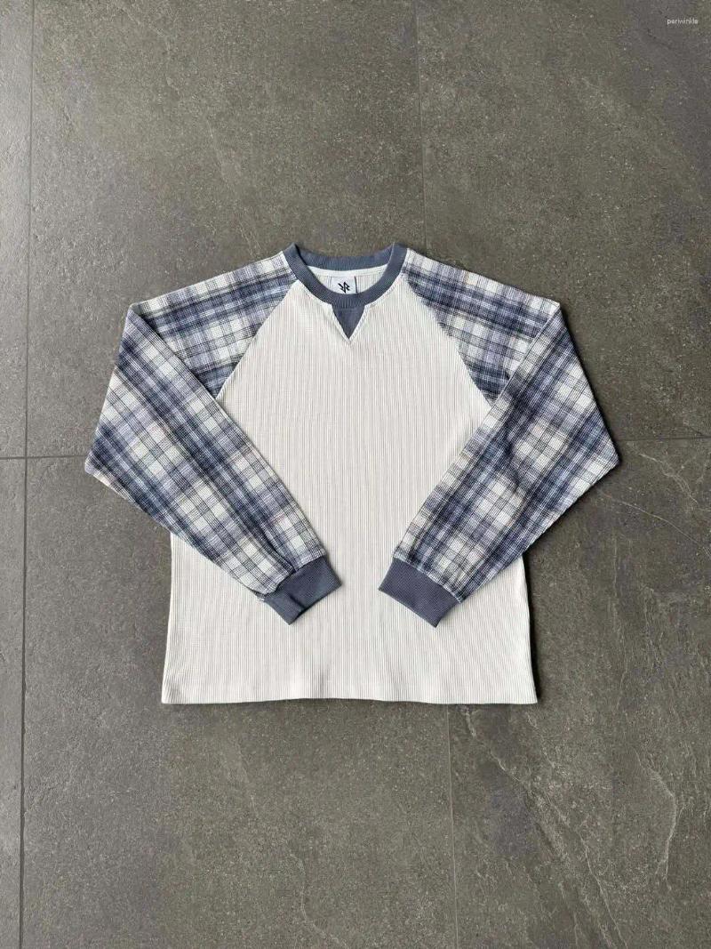 Personalized Plaid Printed Round Neck Pullover Retro Long Sleeved T-shirt