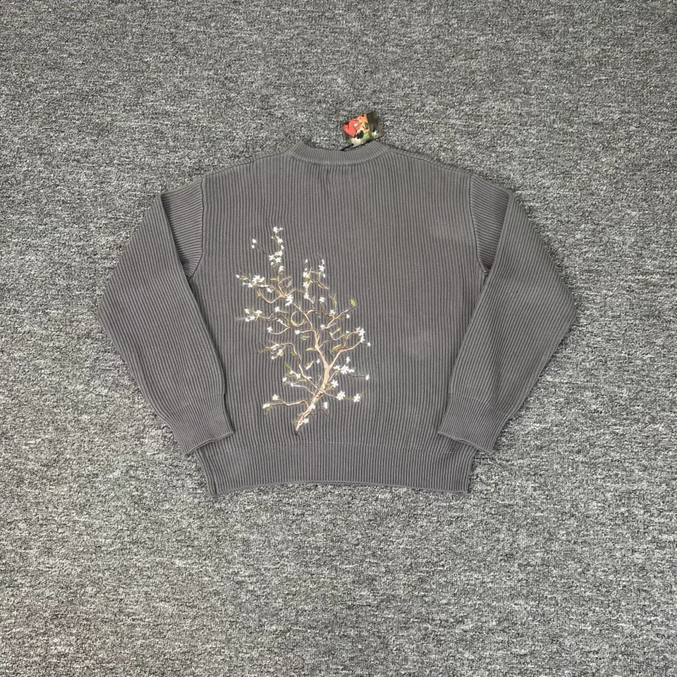 Streetwear Floral Embroidery Pullover Knitted Sweaters for Men and Women Round Neck Solid Color Baggy Autumn Tops Oversized 260920