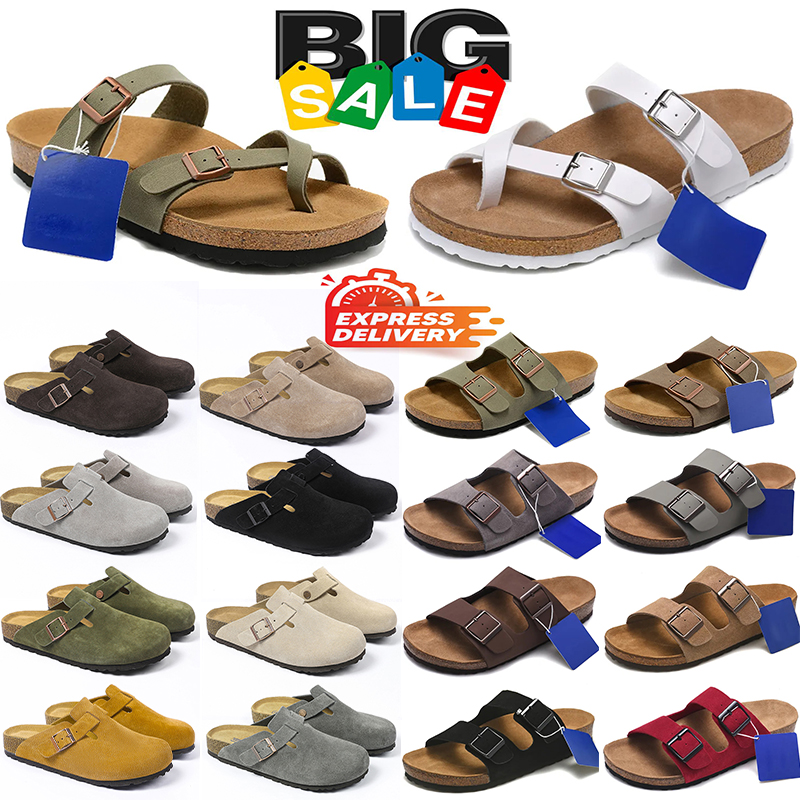 Designer Slippers Fur Slides Boston Clogs Sandals Men Women Bostonclogs Shearling Mules Flat Shoes Leather Suede Chestnut Black Sliders