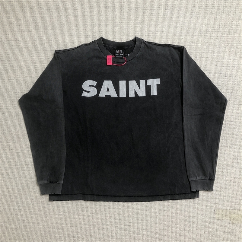 SAINT OF MICHAEL Quality Streetwear Vintage Long Sleeves Tee Casual Loose Oversize 100%Cotton Tops T Shirt For Men Unisex 260920