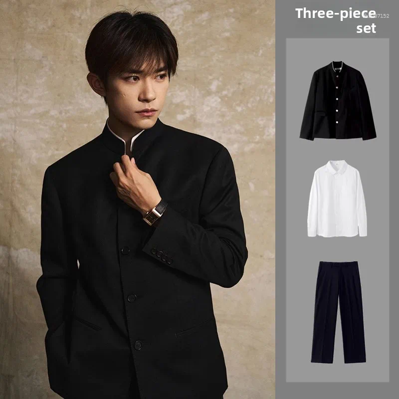 Retro Japanese Style Men's Suit Casual Stand Collar Mandarin Coat Spring Autumn Versatile Chinese Outerwear
