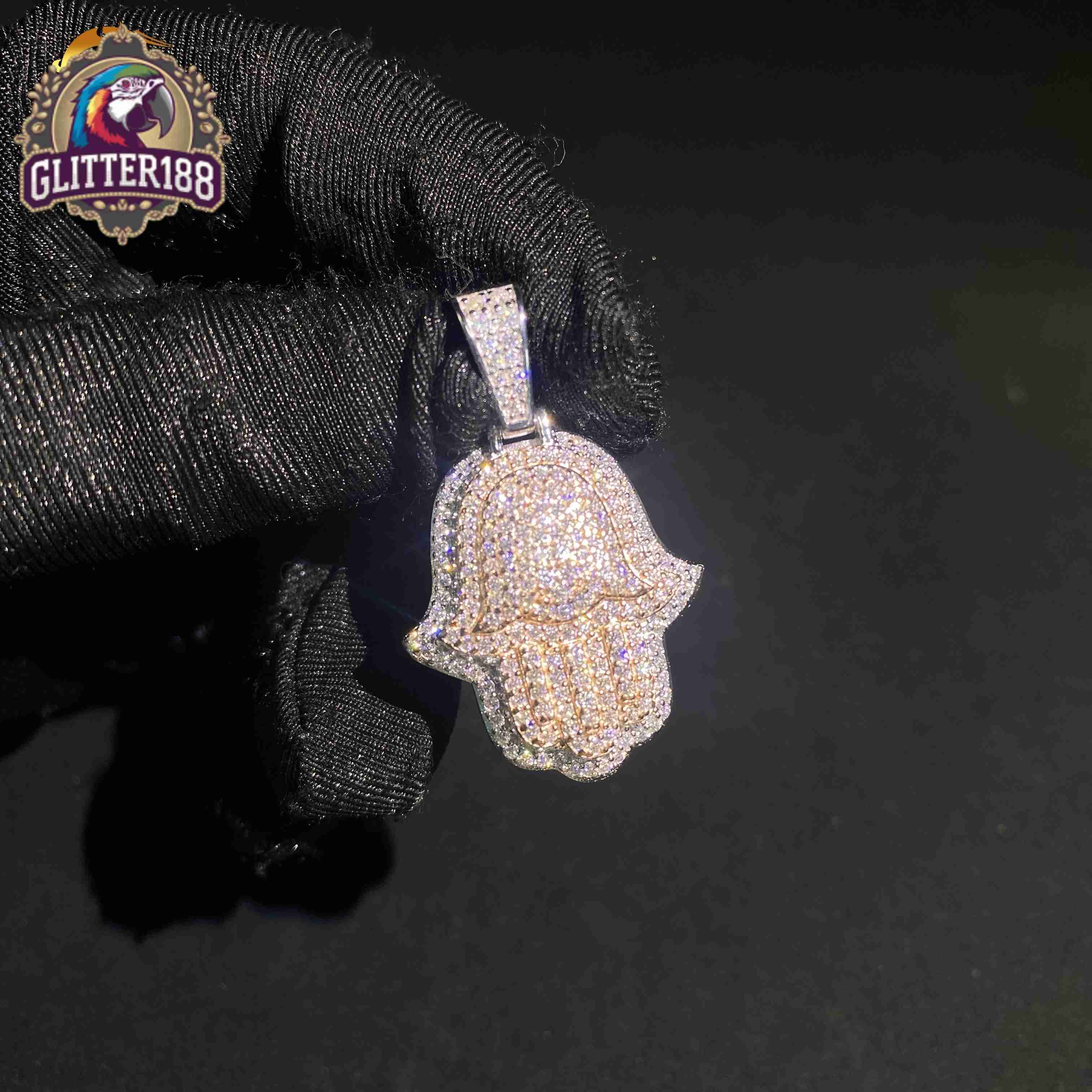 High Quality Ready to Ship Two Tone Hamsa Charm Fine Hip Hop Jewelry 925 Silver VVS Moissanite Custom Iced Out Diamond Pendant