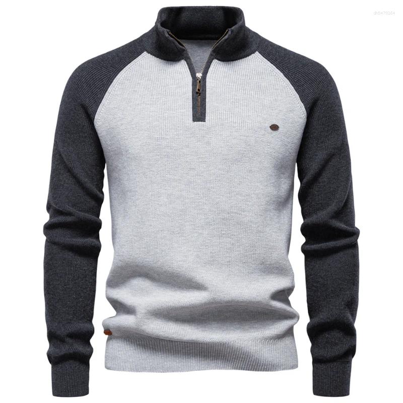 Men's Cotton Mock Neck Pullover Sweater Stand Collar Quarter Zip Warm Casual Autumn Winter Social Tops