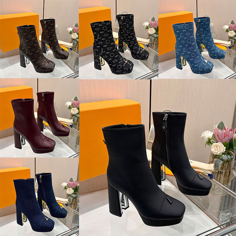 Designer Swing Platform Ankle Boot Ladies Side Zipper Ankle Boots 1AKHP7 Womens Luxury Brand Leather Boots Metal Decoration Genuine Leather Outsole