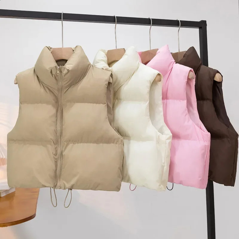 Warm Parkas Women Single Breasted Coats Autumn Winter Vest Coat Khaki High Waist Casual Vests Elegant Y2k Jackets Thick 260918