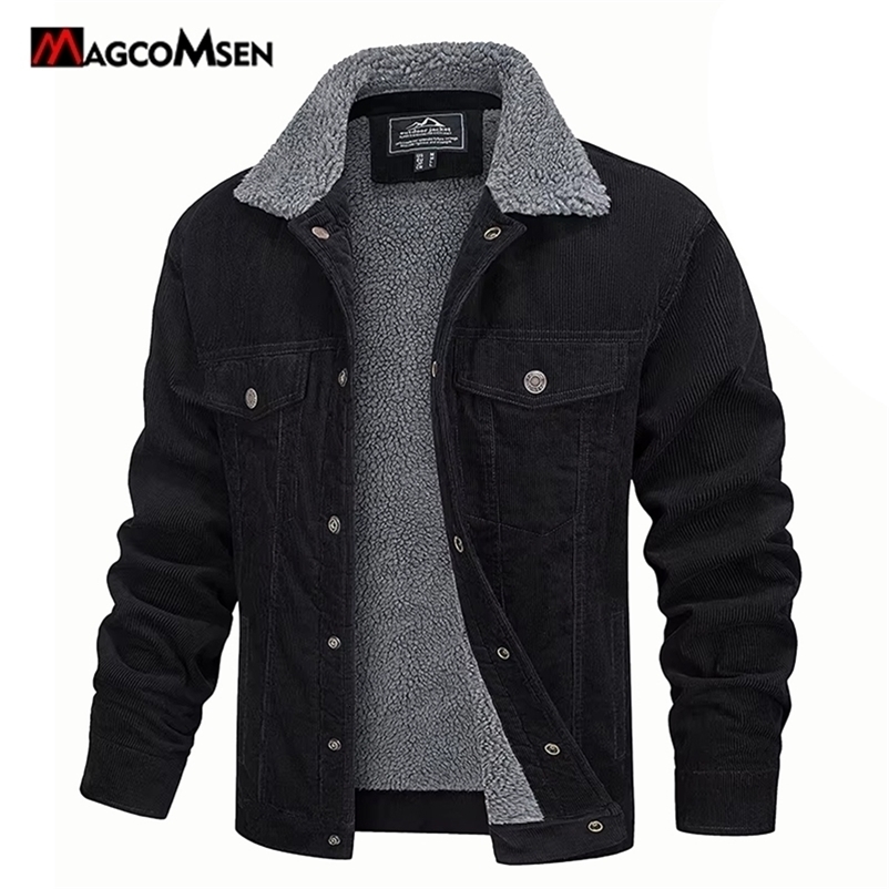 MAGCOMSEN Men's Corduroy Jackets Vintage Sherpa Fleece Windbrekaer Thick Warm Winter Coats Multi-Pockets Casual Denim Jacket 260918