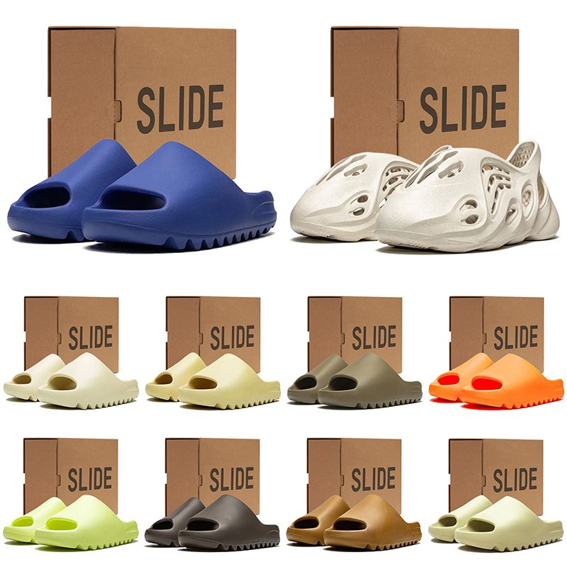 Free shipping designer slippers slides with box men women Black Bone Glow Flax sliders sandals mens womens blue green orange slipper slide trainers
