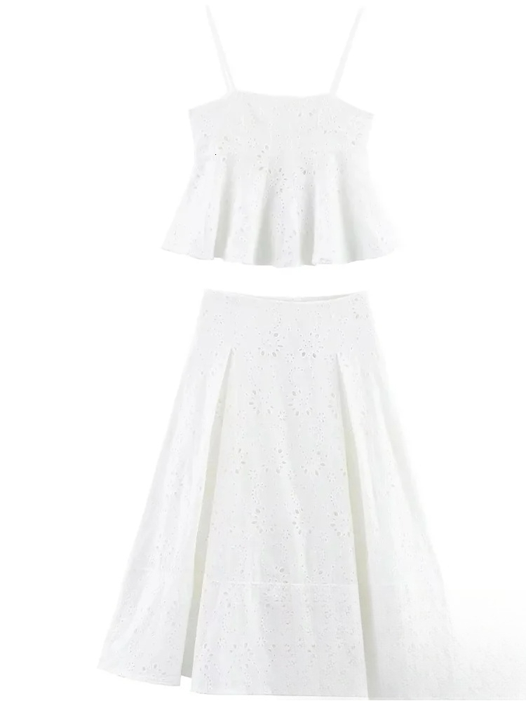 KONDALA Sexy Chic Women Suit Solid Embroidery Backless Zipper Short Top Long Straight Skirt Fashion 2025 Spring Summer Sets