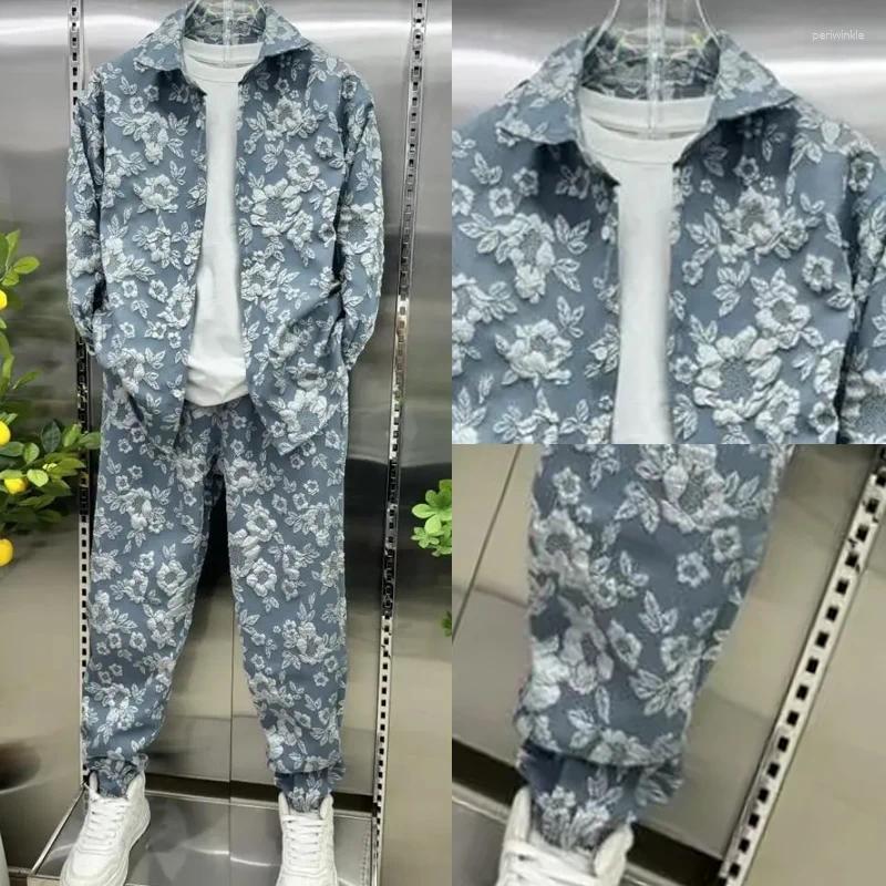 High Quality Spring And Summer Men's Casual Carved Shirt Pants Set Fashionable Loose Trendy 2-piece