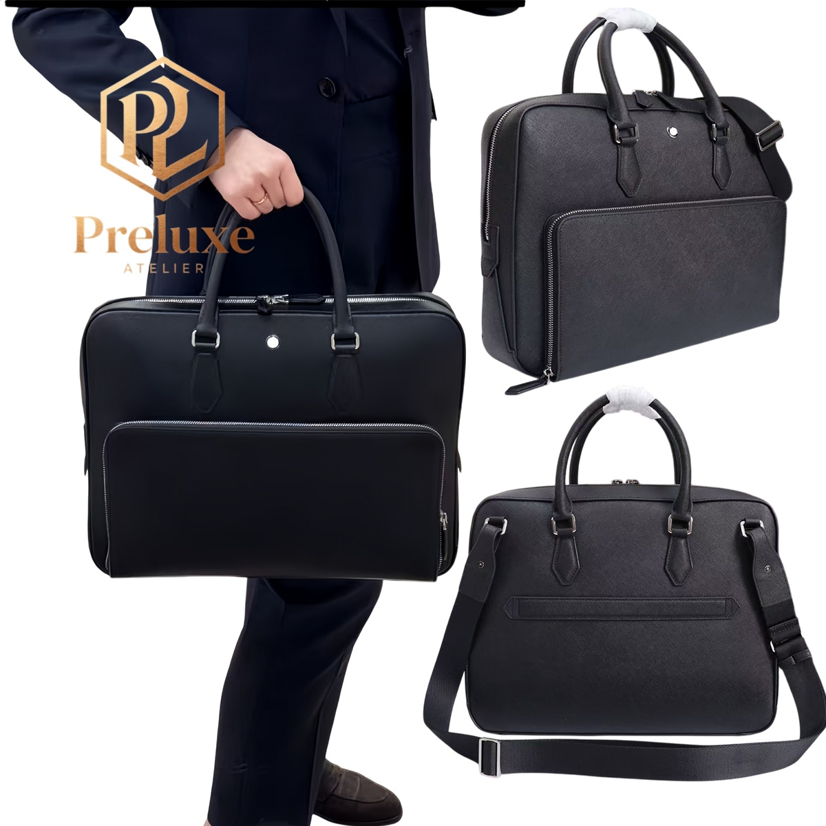 Luxury Men Leather Briefcase Many Styles For Business Elites 14 Inch Laptop Document Handbag Detachable Shoulder Strap Office Messenger Bag Medium D