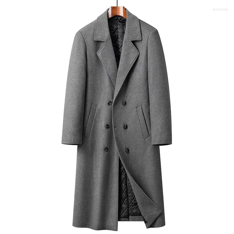 Winter Men Double Breasted Long Woolen Blends Thicker Warm Cashmere Trench Coats Jackets Quality Male Overcoats