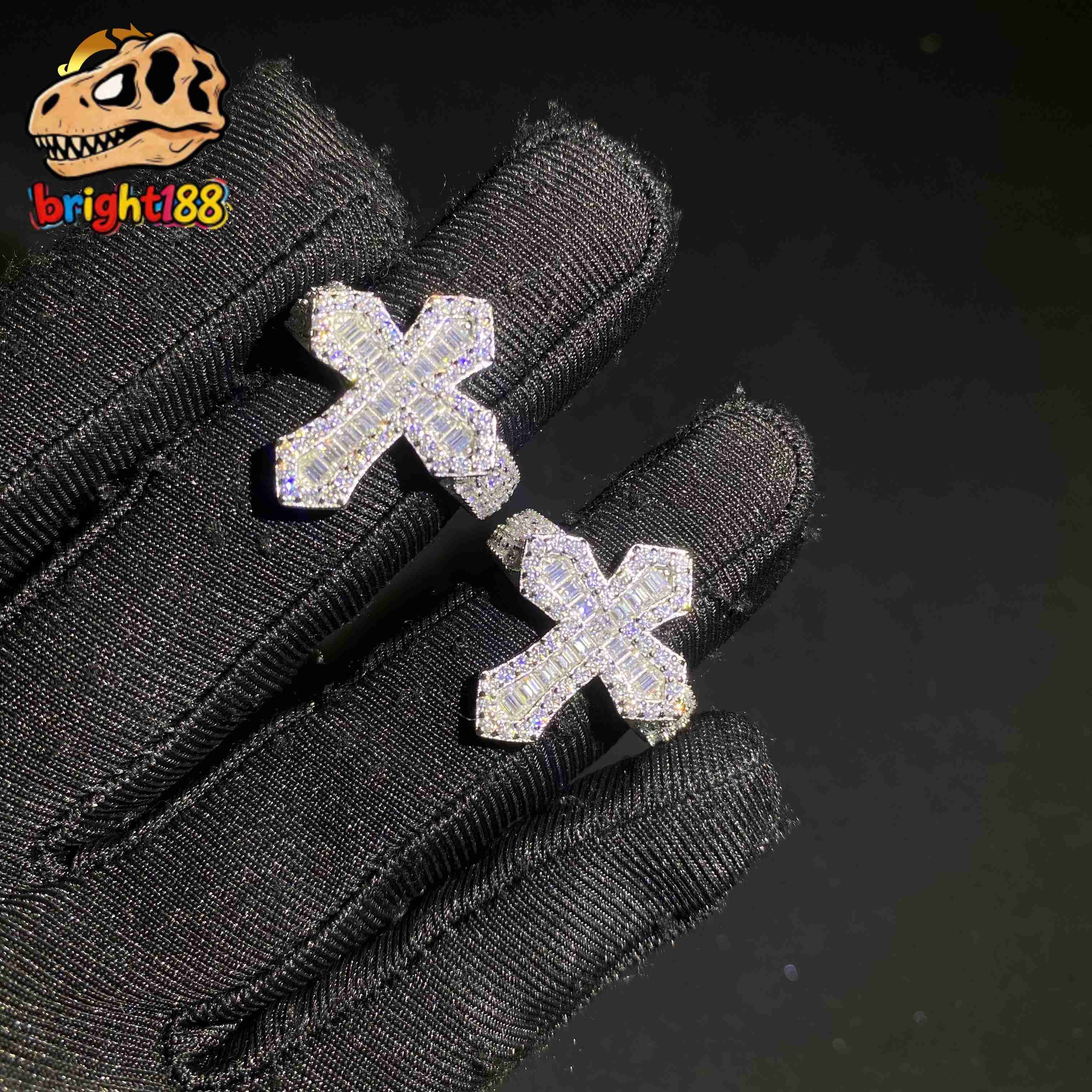 925 Silver Fine Jewelry Iced Out Diamond Ring Custom Hip Hop VVS D Moissanite Baguette Diamond Cross Rings GRA Certificate