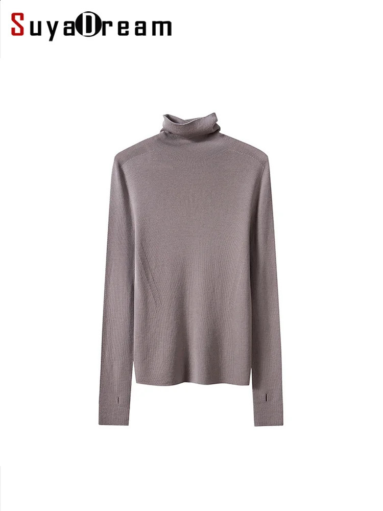 SuyaDream Women 100%Merino Wool Turtleneck Basic Slim Pullovers Fall Winter Comfortable Sweaters Ginger Blue 260920