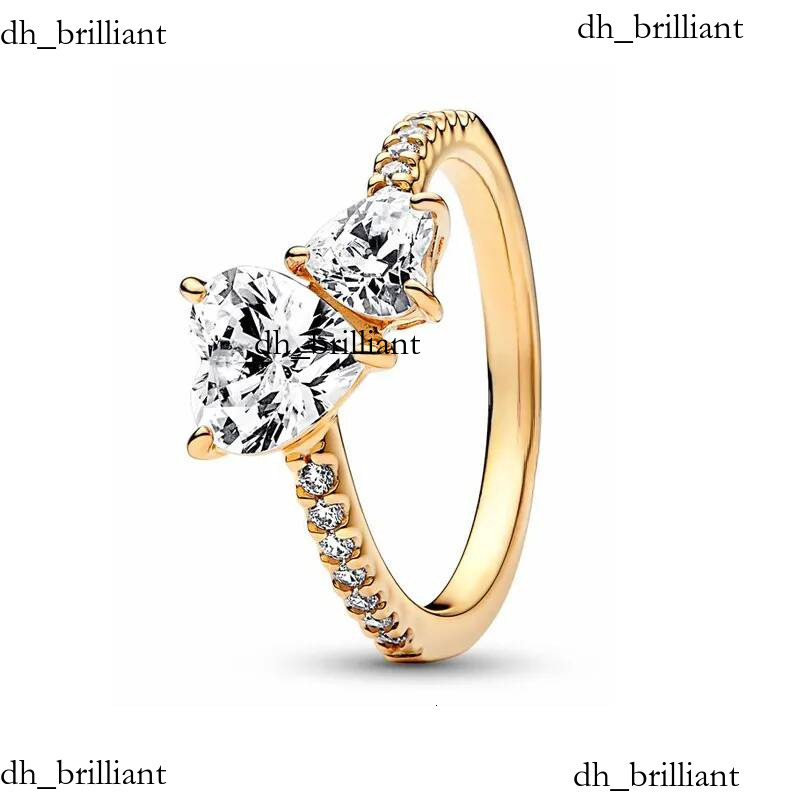 S925 argent luxe classique amour coeur bague de créateur pour les femmes en or rose 18 carats pierre ronde brillant cristal cz zircon diamant rét
