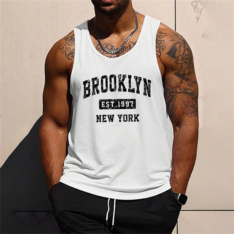 Simple Fashion Brooklyn Letters Tank Tops For Men Trend Summer Sleeveless 3D Printed Vest Loose Streetwear Breathable Gym Tops 260920