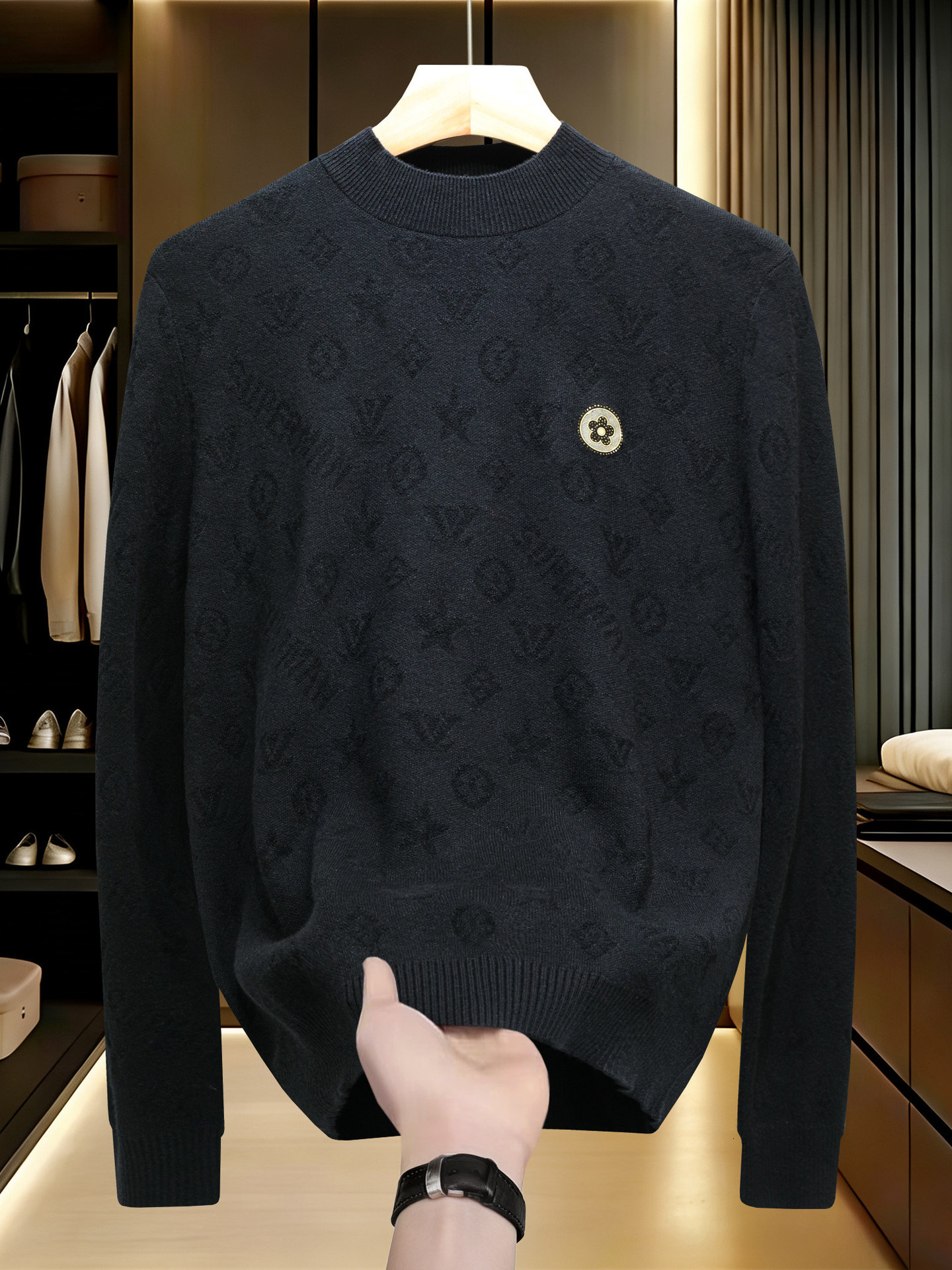 European Style New Winter Men's Mid-Neck Sweater Thick Knitwear High-Quality Jacquard Casual Base Shirt