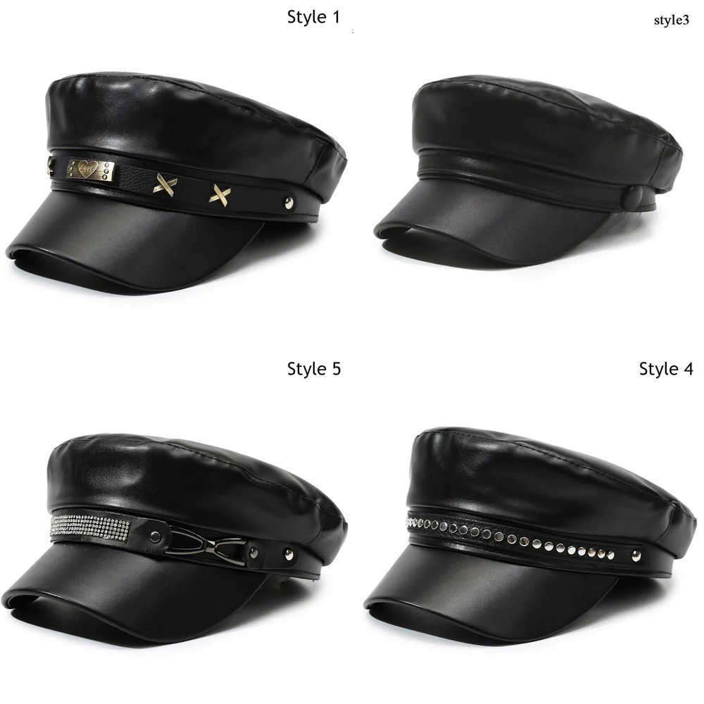 Black Berets Fashion Women Berets Pu Leather Flat Top Newsboy Caps Vintage Sunscreen England Flat Y2k Gils Punk Style Beret Caps J260919