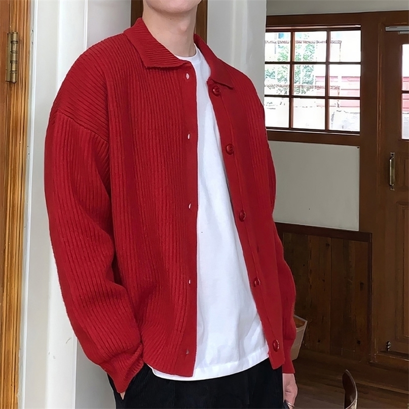 Fall Winter Mens Daily Loose Solid Sweaters Comfortable Button Knitted Cardiga Korean ThermalLong Sleeve Outerwears Male 260918