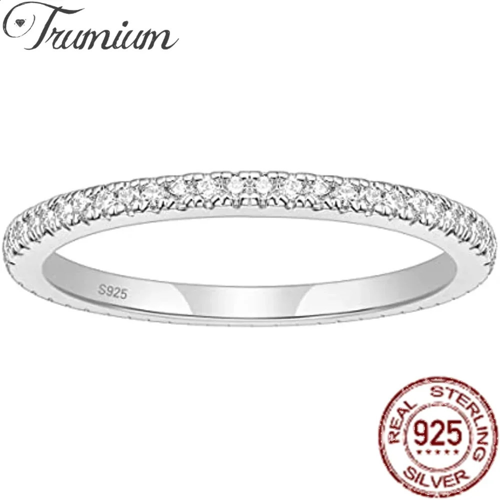 Trumium 2mm S925 Sterling Silver Wedding Band Cubic Zirconia Full Stackable Engagement Rings for Women Gifts 260918