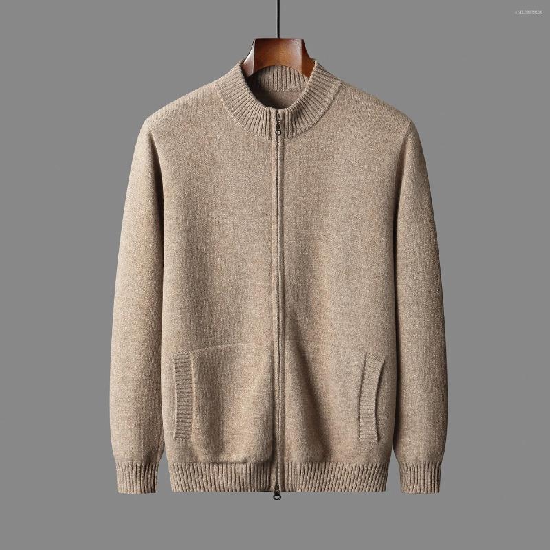 Men Merino Wool Sweater Jacket Zipper Cardigan Coats Autumn Winter Thick Warm Mock Neck Cozy Knit Tops Man Clothes