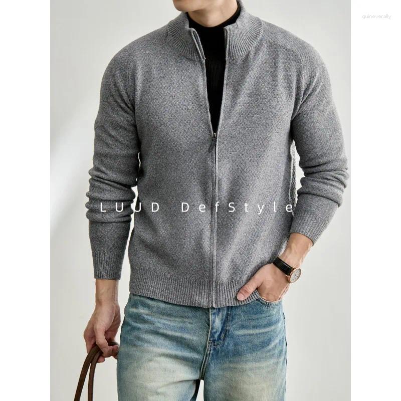 Autumn Winter Semi High Neck Knitted Cardigan For Men Warm Skin Friendly Sweater Jacket Trendy Casual Business Social Cardigans