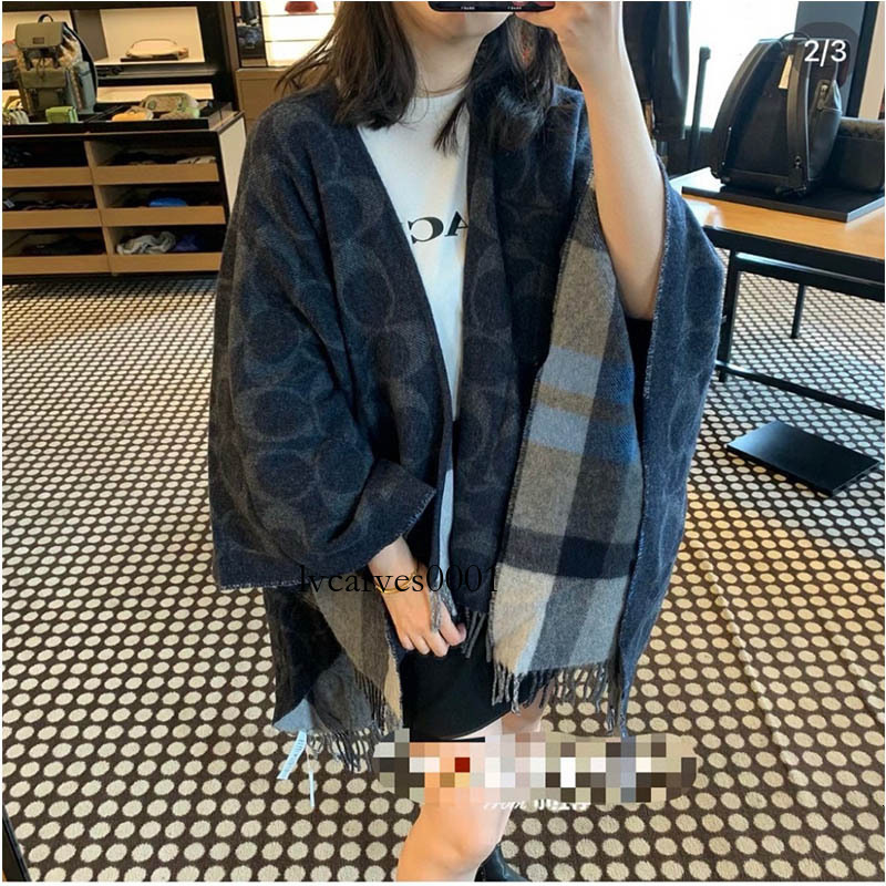 Designer cashmere cloak Double-Sided Double-Color Autumn Winter New Style Monogram Wool Cashmere Cape Shawl for Women Plaid High-End Feel Warm Outer