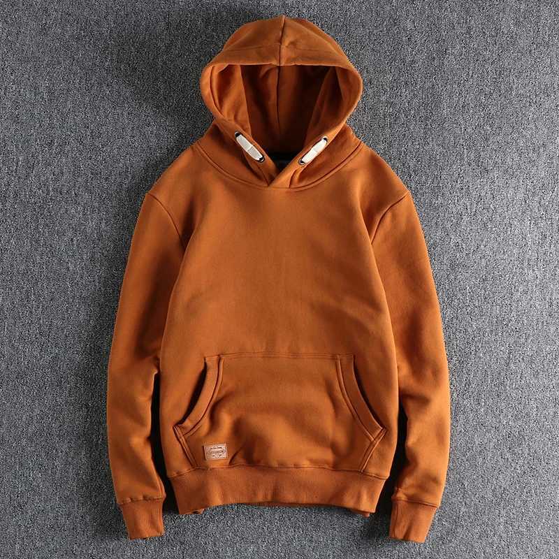 Men's Hoodies Sweatshirts Heavy plush ring thick hooded sweater men's design sense solid color retro youth loose coat jacket X260919