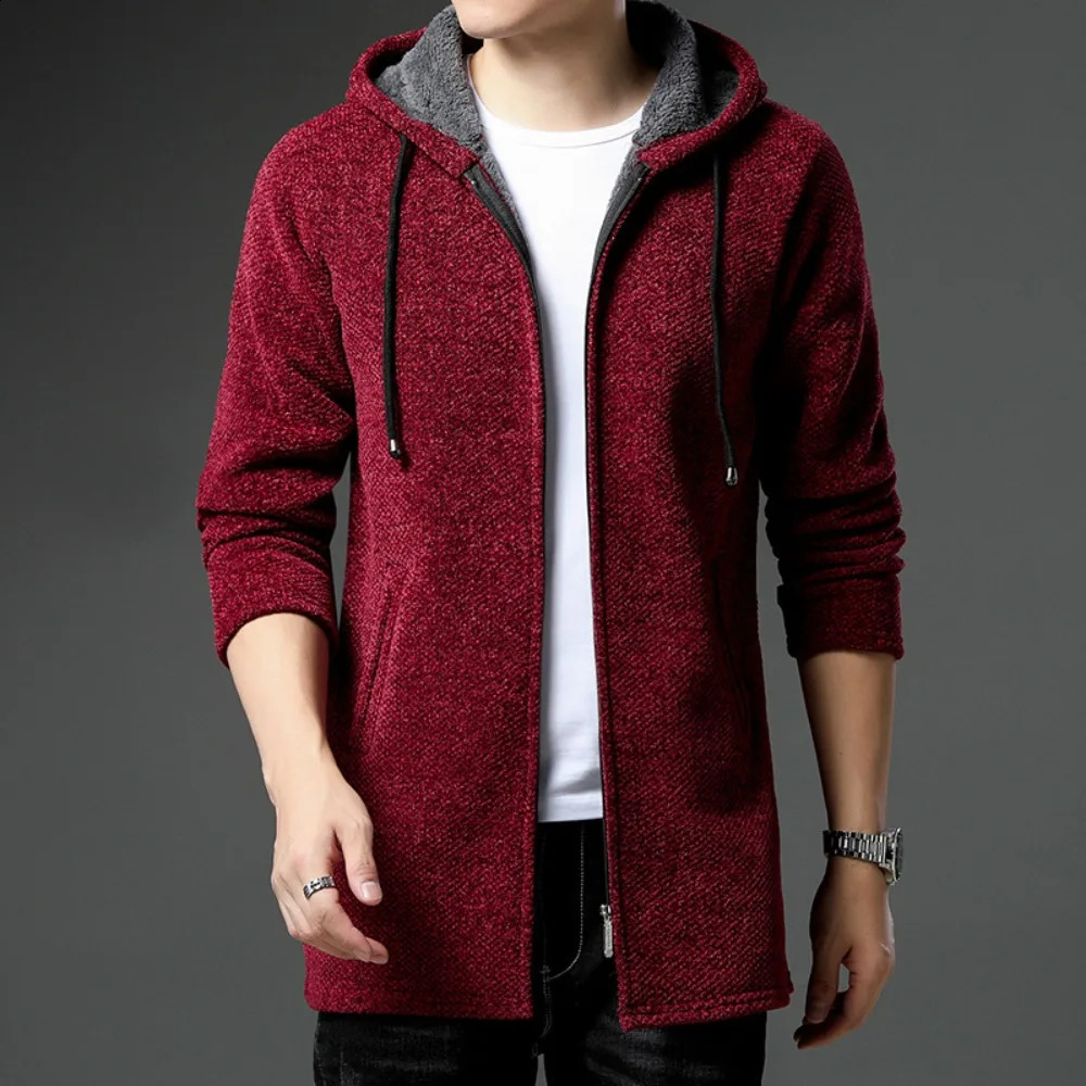 Arrival Knitted Sweater Men Spring Autumn Casual Fleece Cardigan Sweaters Winter Coats Hooded Jacket Solid Color 260918
