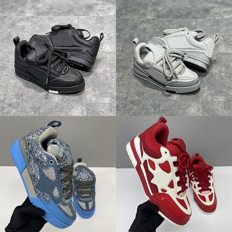Top Qualité Designer Hommes Femmes Bas Top Skate Classique Baskets Patchwork En Cuir Maille Strass Plate-Forme Casual Marche À Lacets Mode Entraî