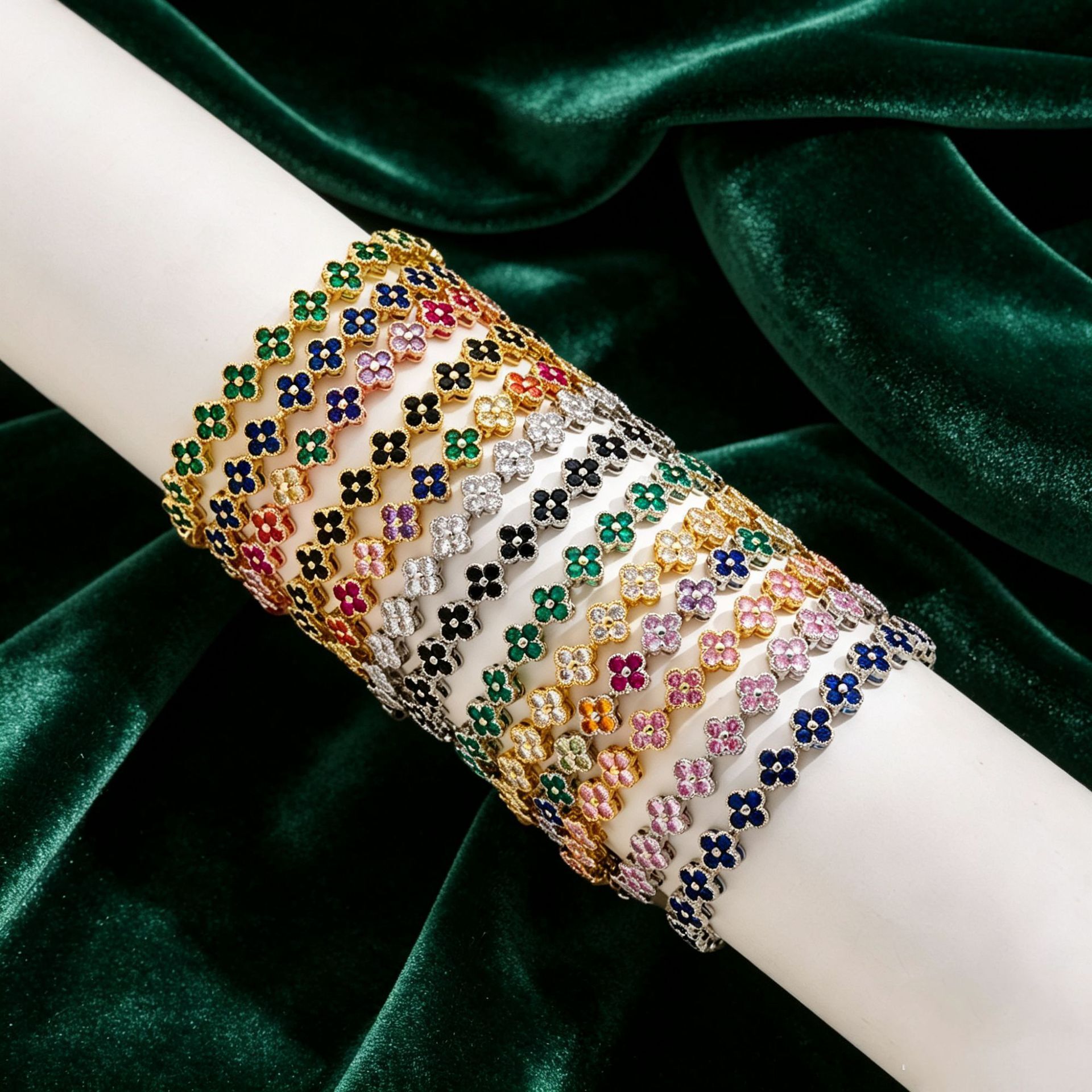Amazon's Best-Selling Cross-Border Four-Leaf Clover Bracelet, Colorful Full-Diamond Zircon, European And American Fashion Luxury High-End Jewel
