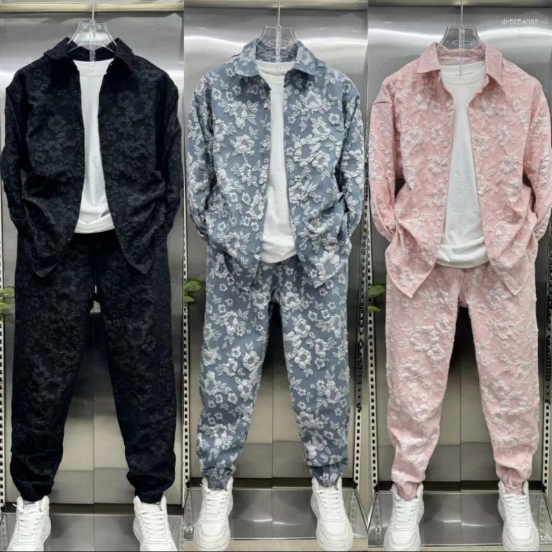 Spring And Autumn 3D Relief Jacquard Shirt Coat Pants Two Piece Set Men's Trendy Brand Leisure Sports Selling