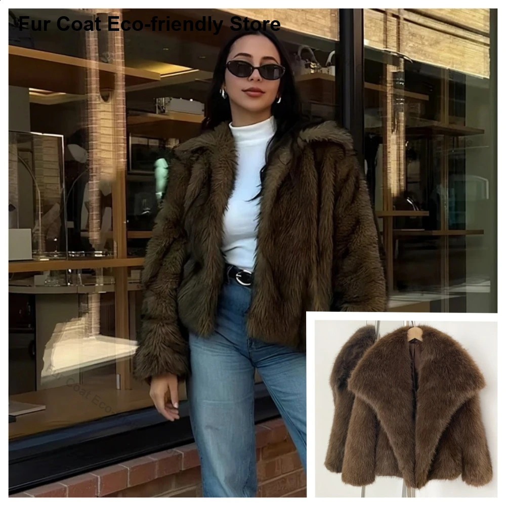 Womens Faux Fur Coat Cropped Soft Plush Artificial Short Fur Coat Holiday Party Elegant Winter Fashion Outerwear Coats for Women 260920