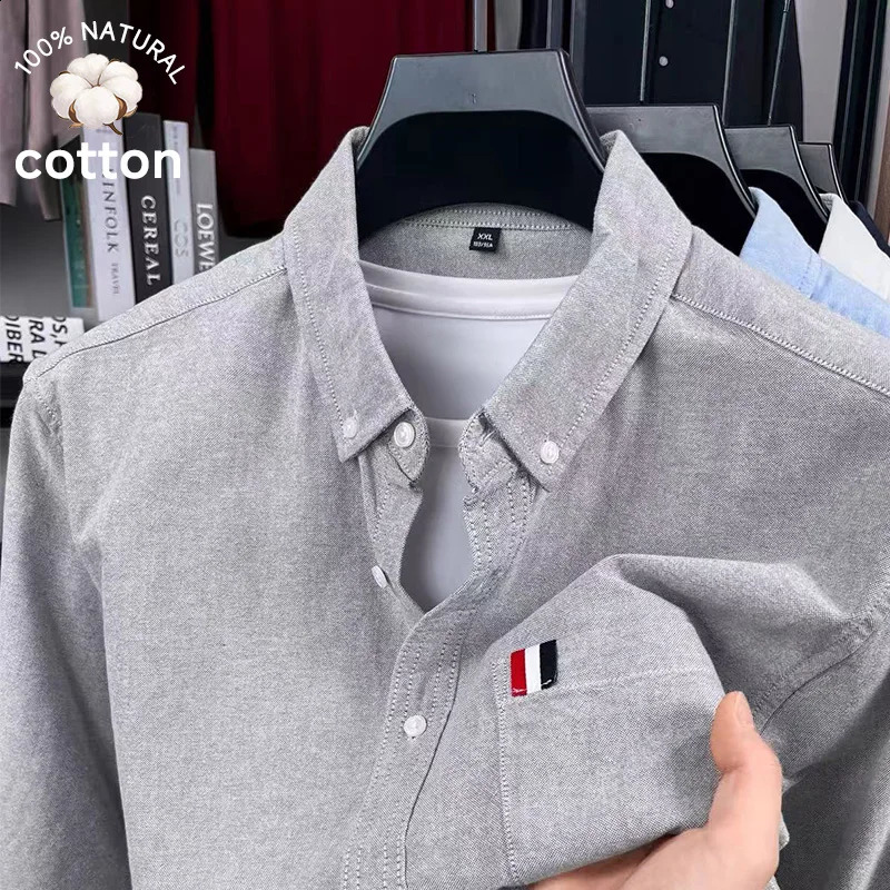 Good Quality Washed 100%Cotton Oxford Men's Long Sleeved Shirt Pocket Lapel Shirts Male Clothing Slim Coat Autumn Winter 260920