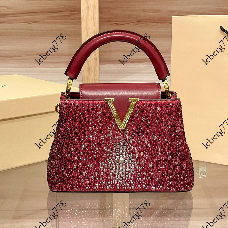 designer High end cross border foreign trade rhinestone handbag for women autumn and winter new fashion genuine leather bucket crossbody small bag