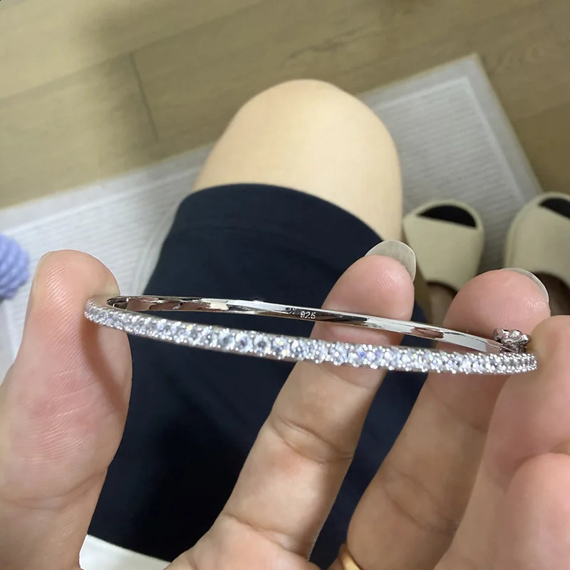 Women's Pure 925 Sterling Silver Steam-punk Spikes Bangle with a Row Zircons Wedding Jewelry Tennis Bangle 260920