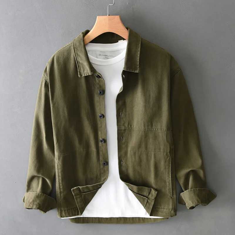 Men's Casual Shirts Vintage solid color simple cargo jacket pure cotton twill shirt Spring and autumn X260919