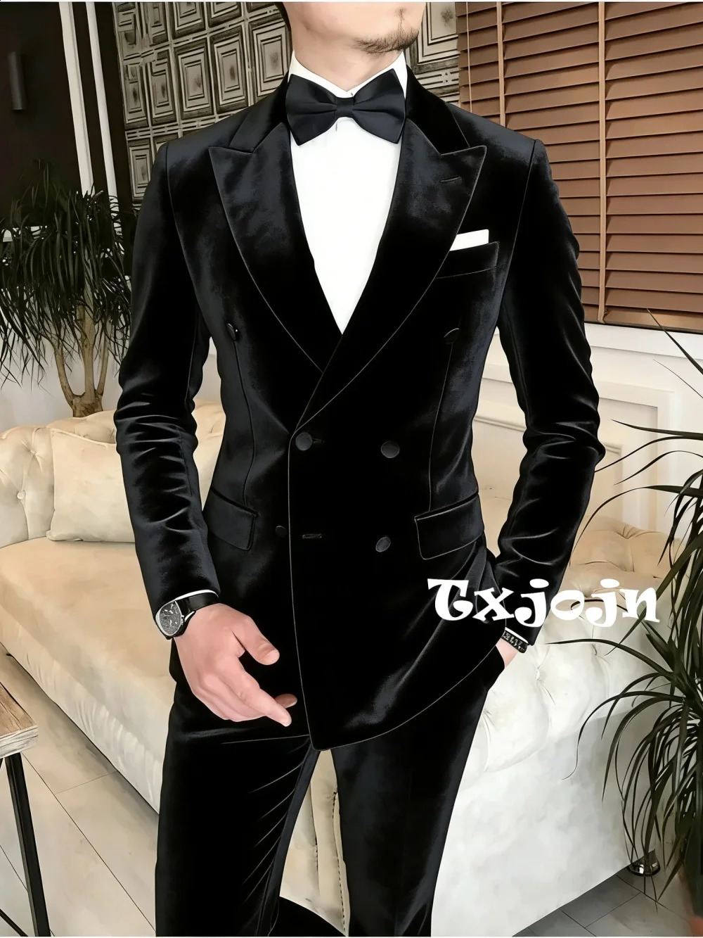 Black Elegant Men's Double Breasted Suits 2 Pieces Stage Performance Lapel Man Formal Suit Set Wedding Groom Sets XS6XL 260918
