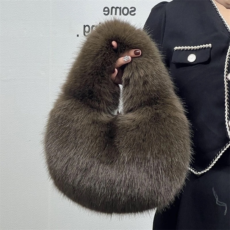 Soft Plush Womens Small Handbags Simple Faux Fur Female Fluffy Clutch Purse Winter Fashion Furry Tote Solid Color Shoulder Bags 260915