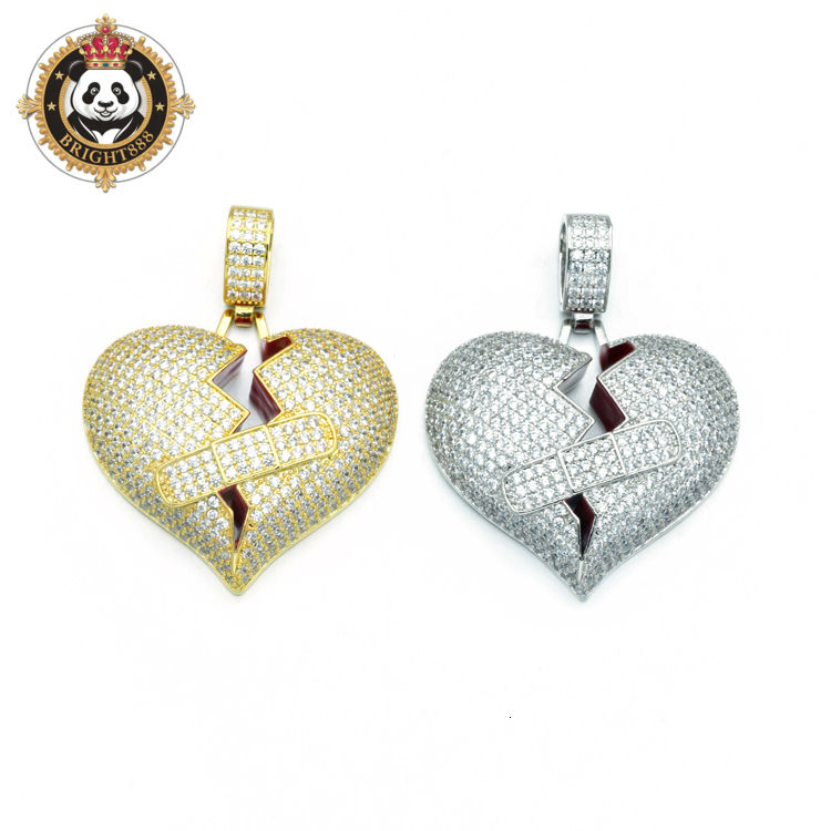 Moissanite Rapper Hip Hop Cuban Link Chain Iced Out Broken Heart Custom Pendant Necklaces