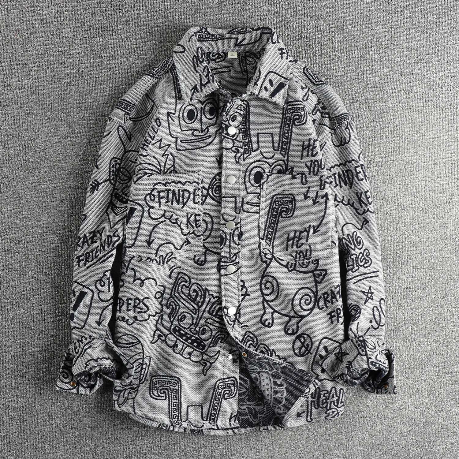 Men's Casual Shirts Spring and autumn new personalized tribal elements jacquard woven long sleeve shirt men loose casual retro trend shirt X260
