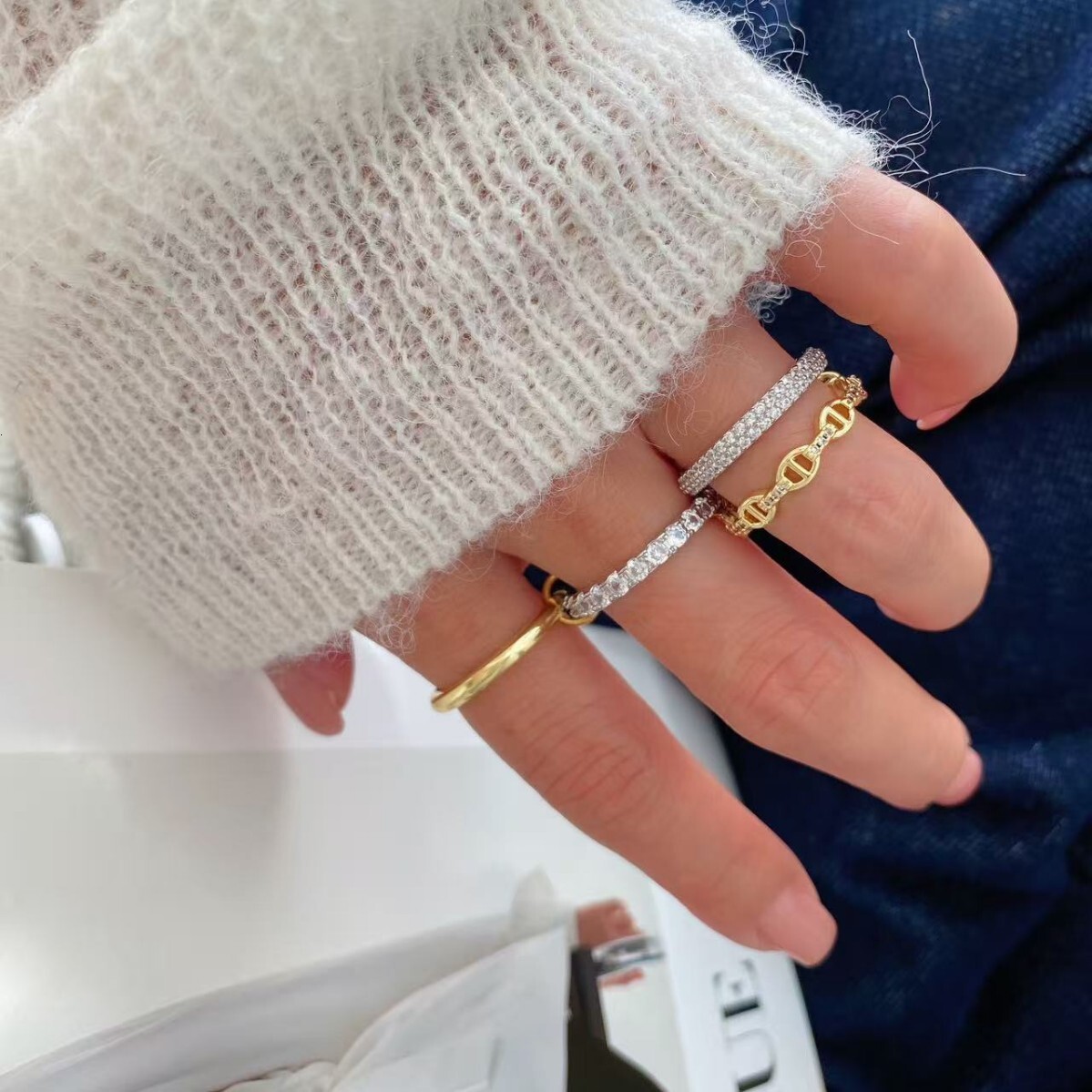 Luxurious Designer 18K Gold Layered Multi-ring Luxury Men's And Women's Personalized Finger Ring Stacked Three-ring Micro-set Zirconia Rin