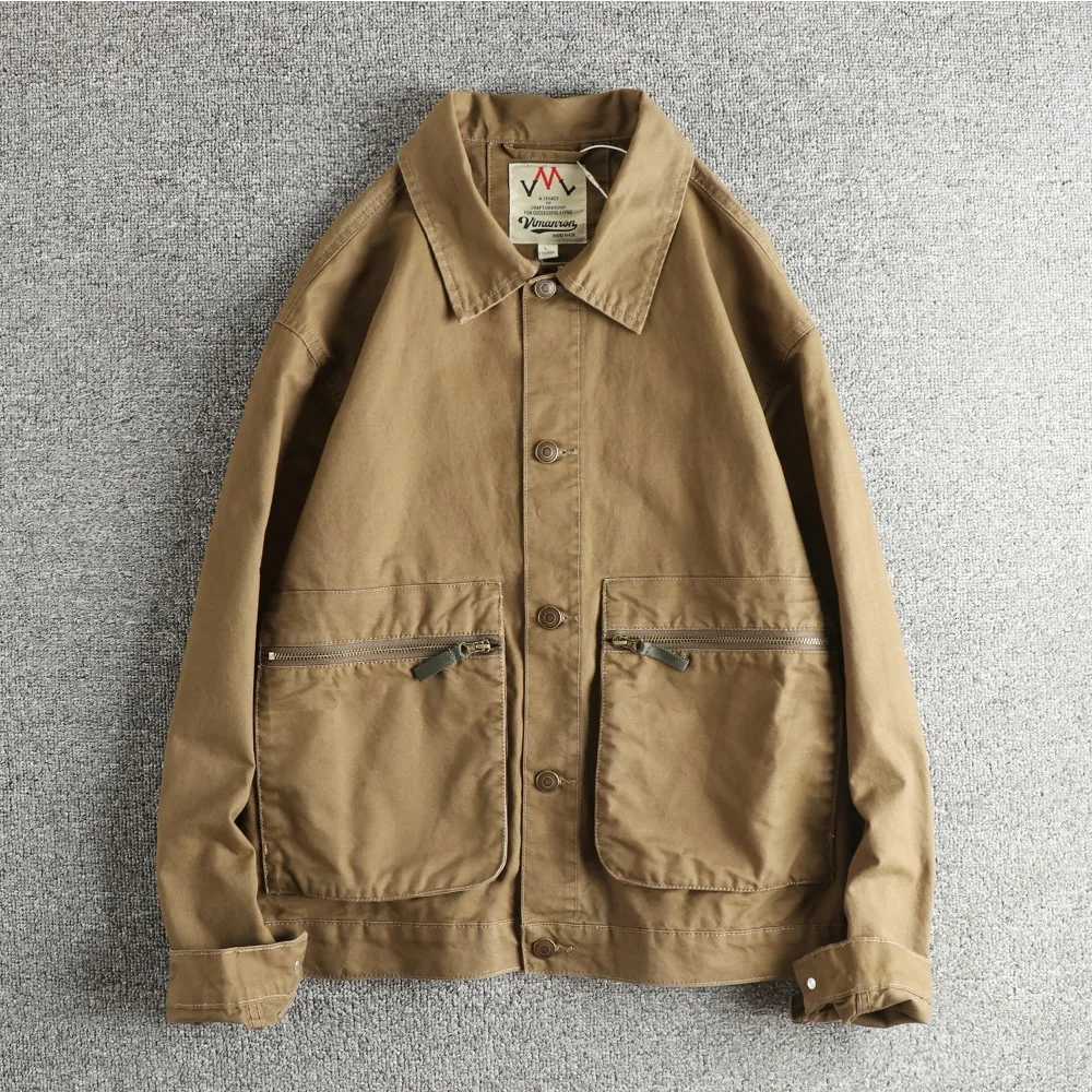 Giacche da uomo 100% cotone Abbigliamento da lavoro Giacca casual tascabile tridimensionale alla moda retrò americana per uomo Cappotto corto allent