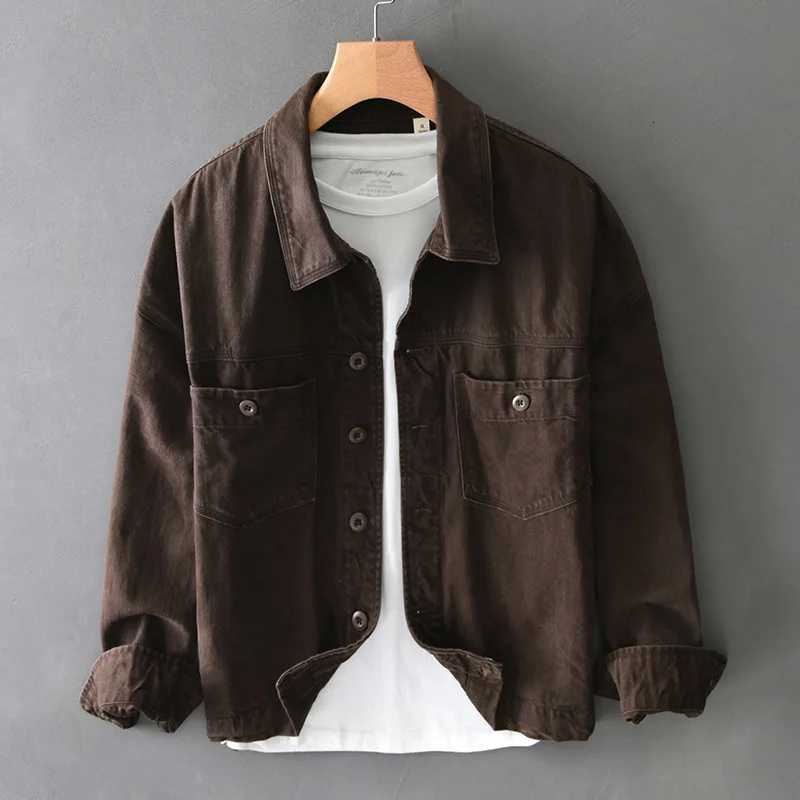 Men's Casual Shirts 100% cotton spring and autumn new shirt jacket men's heavy baggy lapel American cargo coat X260919