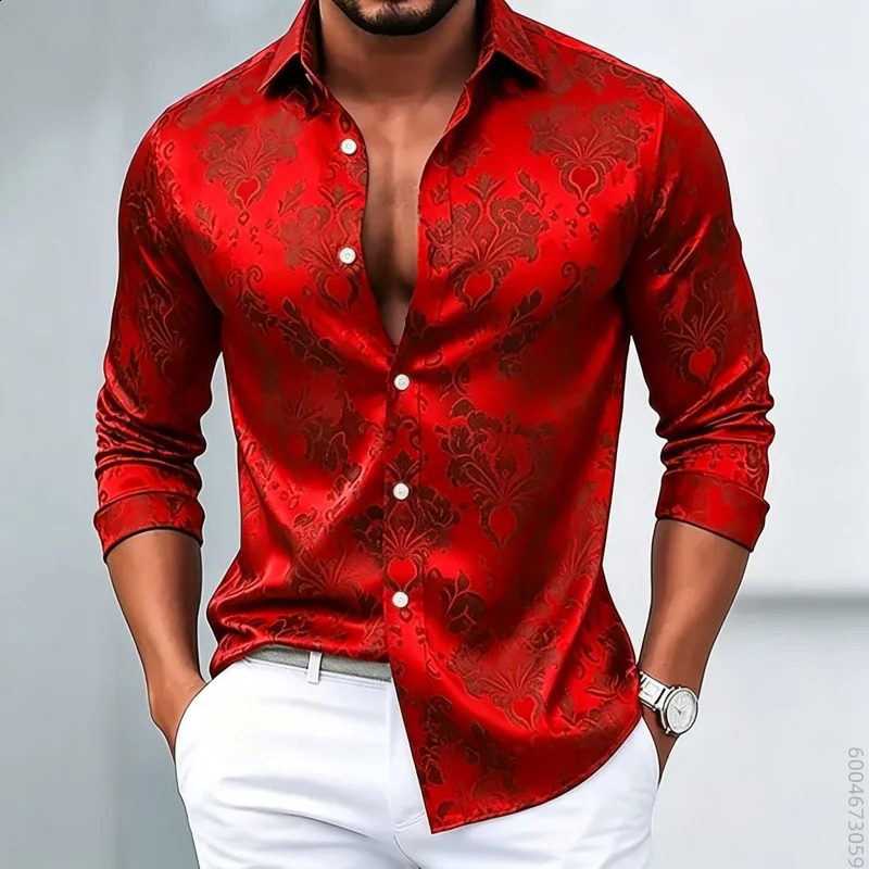Trendy men's long sleeved shirt with retro Baroque floral print cardigan top versatile for parties and banquets men's shirt 260920