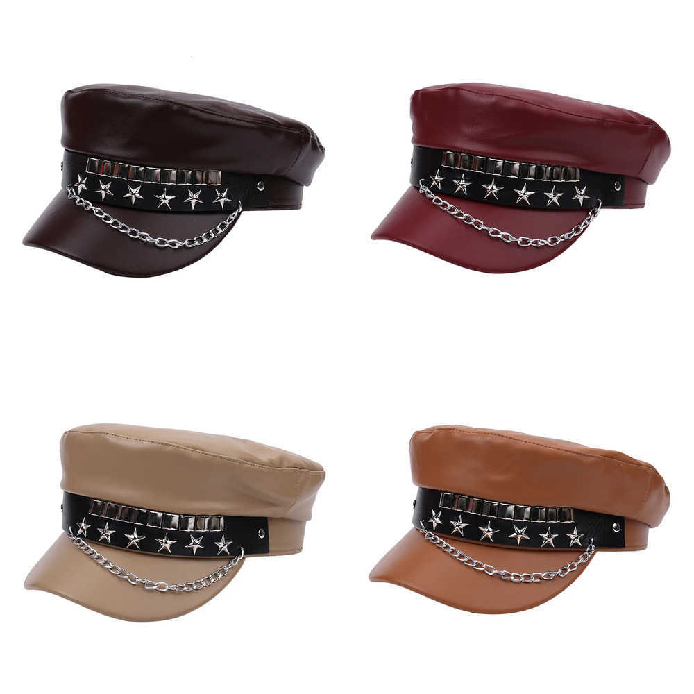 Rivet Berets New Fashion Unisex Hat Y2K Punk PU Leather Rivets Hat Adult Hip Hop Street Dance Skull Hat Punk Style Cool Octagonal Caps J260919