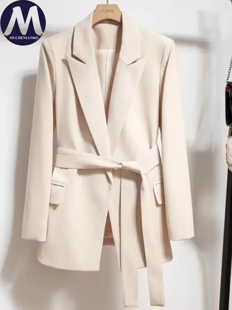 Womens Long Sleeved Lace up Blazer Loose Fit Casual Office Top Korean Fashion Spring Autumn Collection 260920