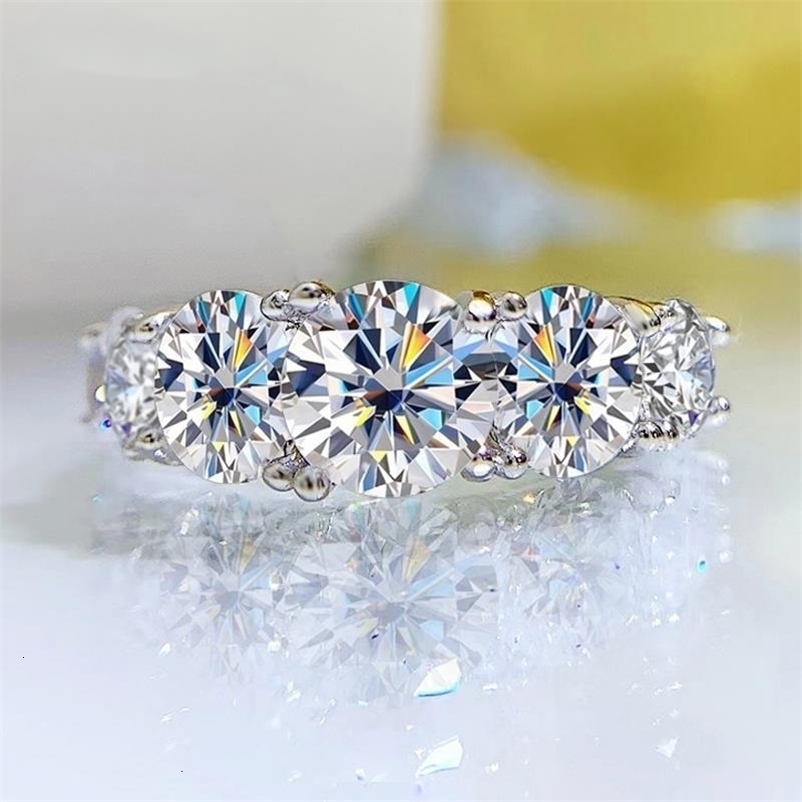 18k Plated 3.6CT All Rings for Women 5 Stones Sparkling Diamond Wedding Band S925 Sterling Silver Jewelry GRA 260918