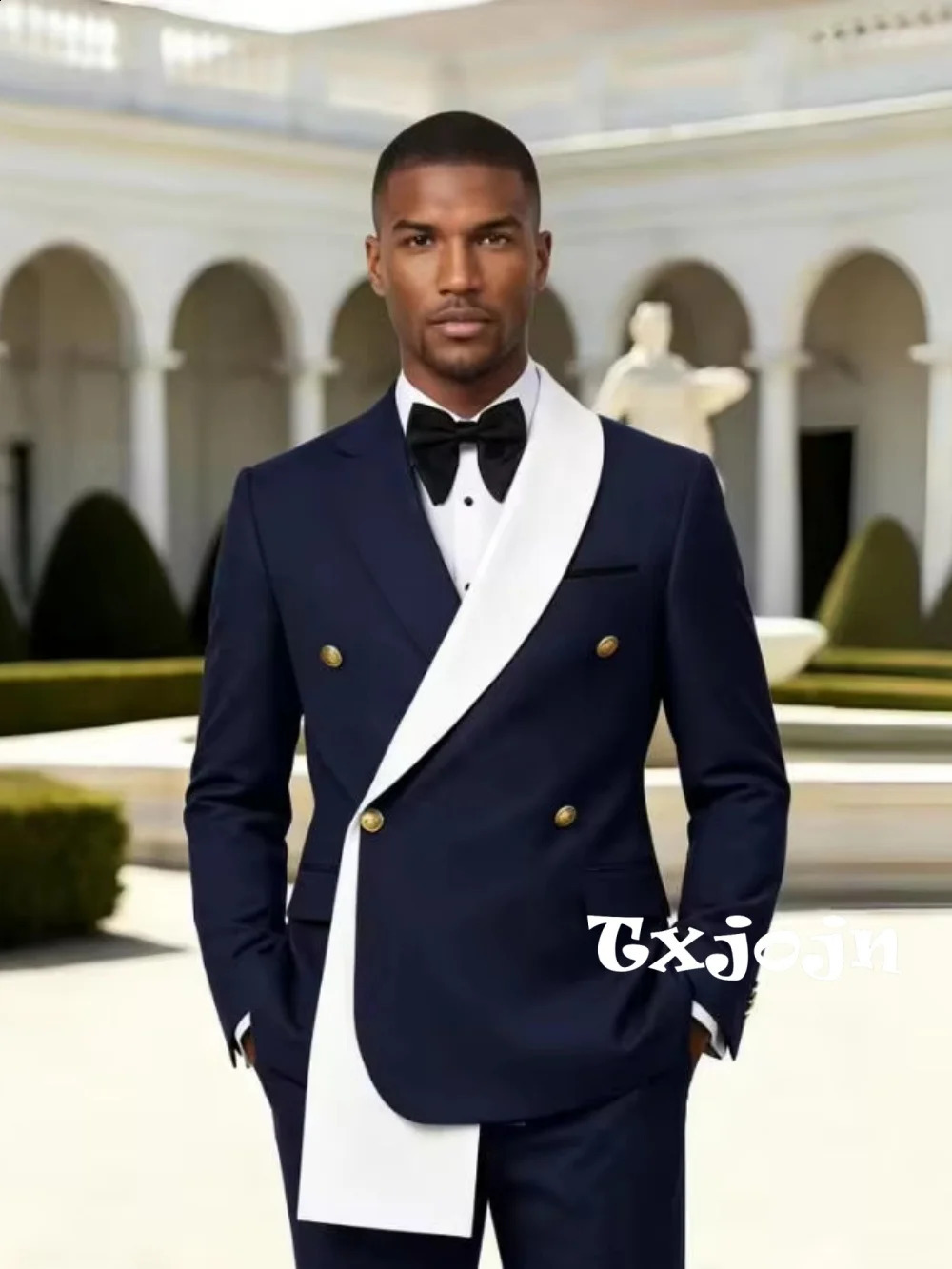 Chic Men's Handsome Suit Set 2 Pieces Host Costumes Double Breasted Man Slim Fit Tuxedo Wedding Party Wear Plus Size Suits 260918